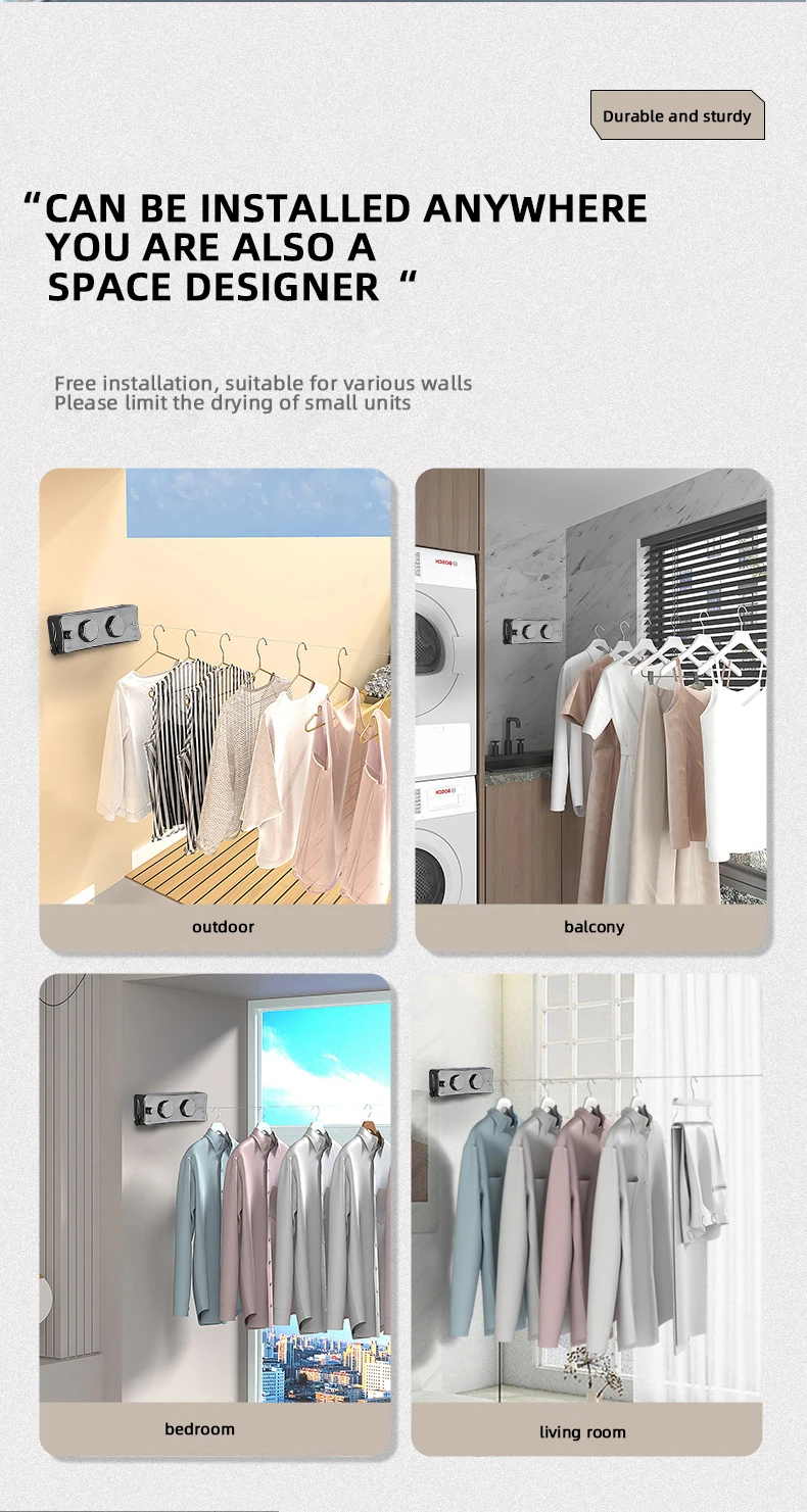 5.1m ABS Laundry Balcony Shrinkable Outdoor Double Single Washing Storage Drying Lines Clothesline Retractable Rope