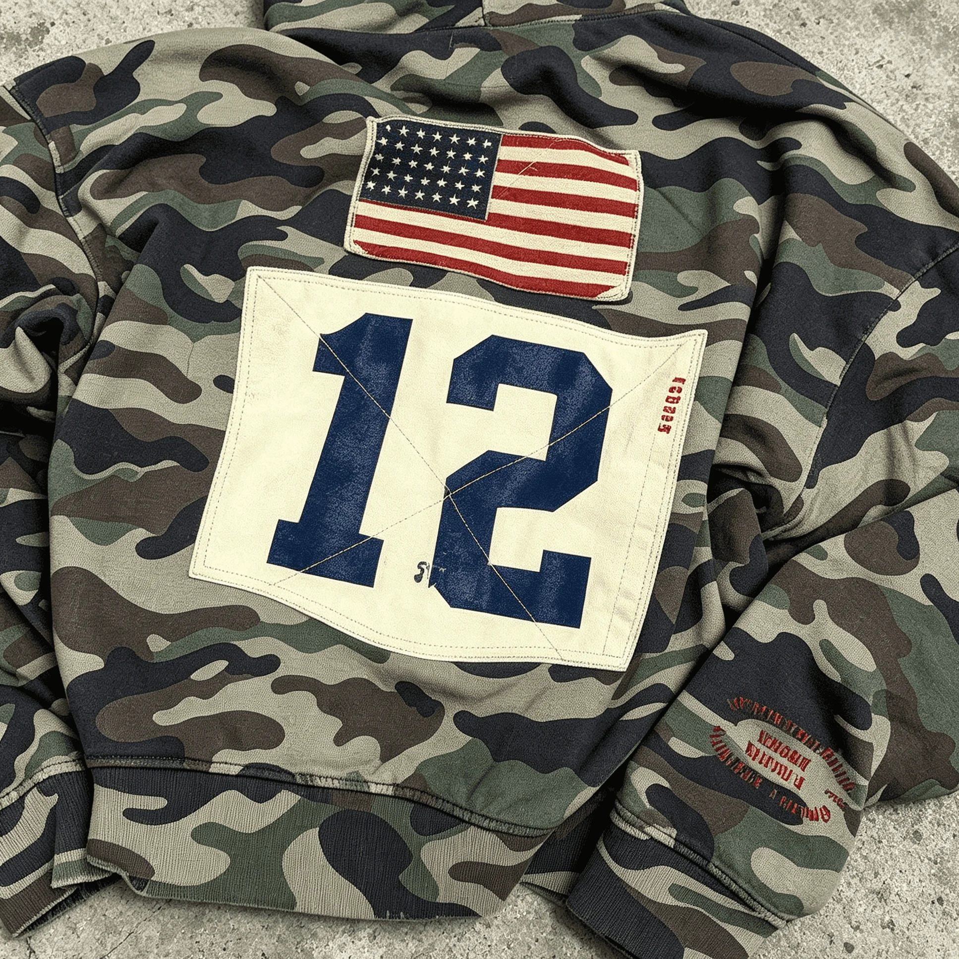 Custom Vintage Camo Zip up Hoodie Mens Oversized Streetwear Printed American Flag Patch Heavyweight Cotton Casual Sweatshirt gallery 3