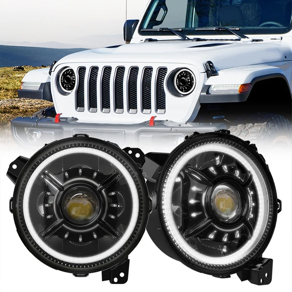 New 9 Inch Led Halo Headlights With White Drl For 2018 2019 For Jeep  Wrangler Jl 2020 Jeep Gladiator Jt Accessories - Buy High Quality For 2020 Jeep  Wrangler Headlight,9 Inch Led