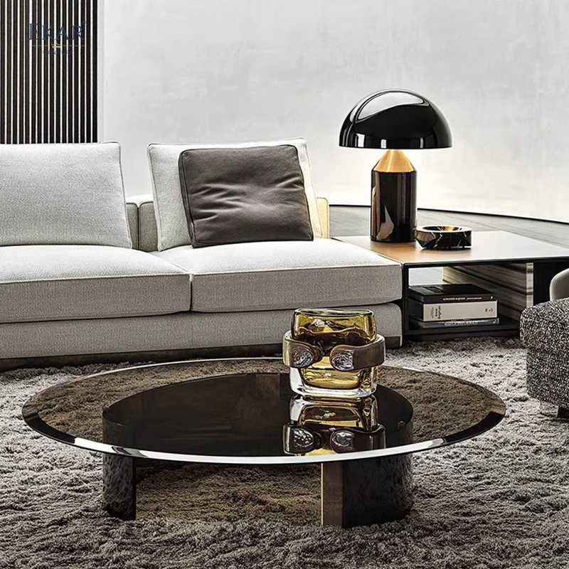 product new design sleek tempered golden glass coffe table living room furniture sets designer coffee table-60