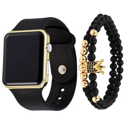 3pcs /set Unisex Waterproof LED Wrist Watch Silicone Student Electronic Sports Watch Bracelet Set Wholesale LW24