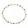 Golden red green diamond tulip necklace