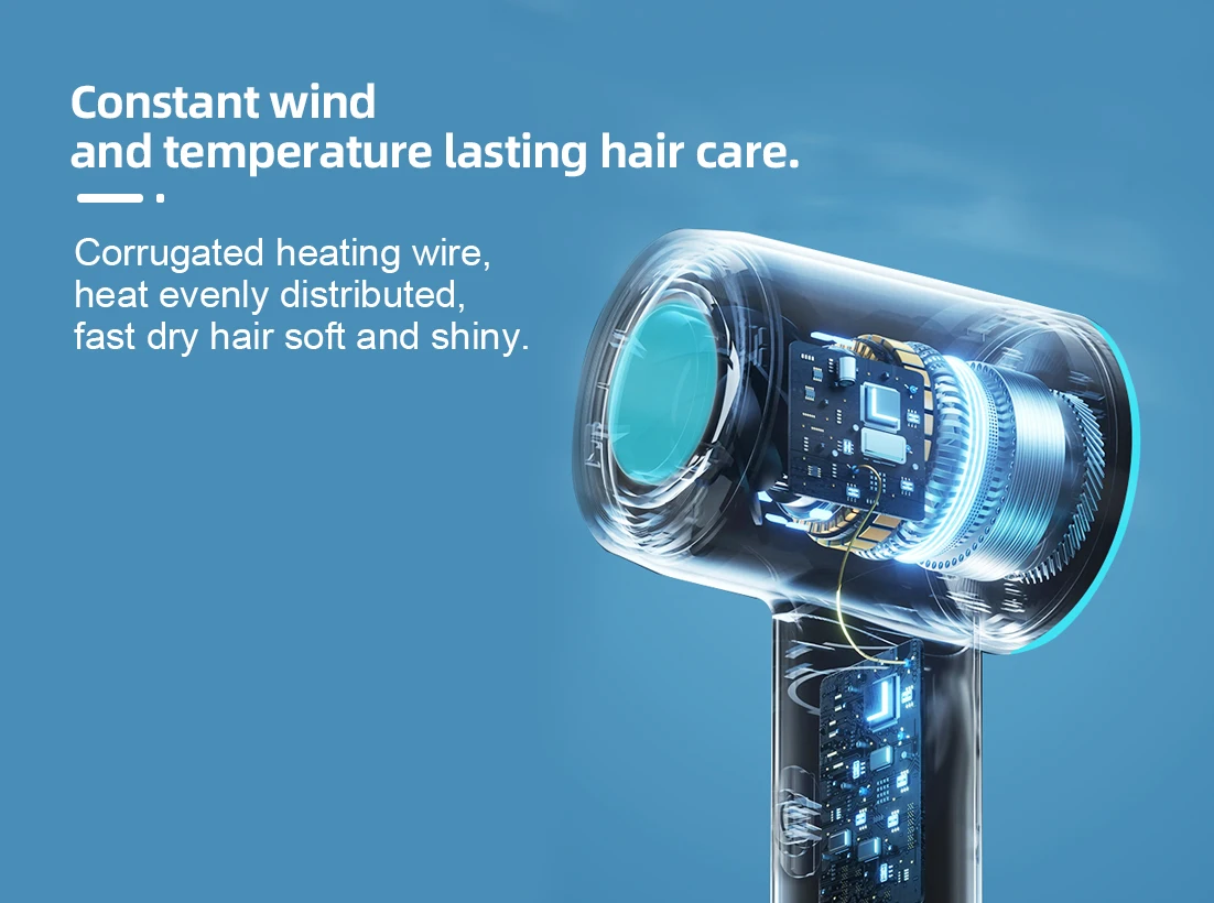 Compact and Lightweight Quiet Low Noise Innovative Air Qutlet Structure Dual Voltage Hair Dryer for Pet Baby Pregnant Woman