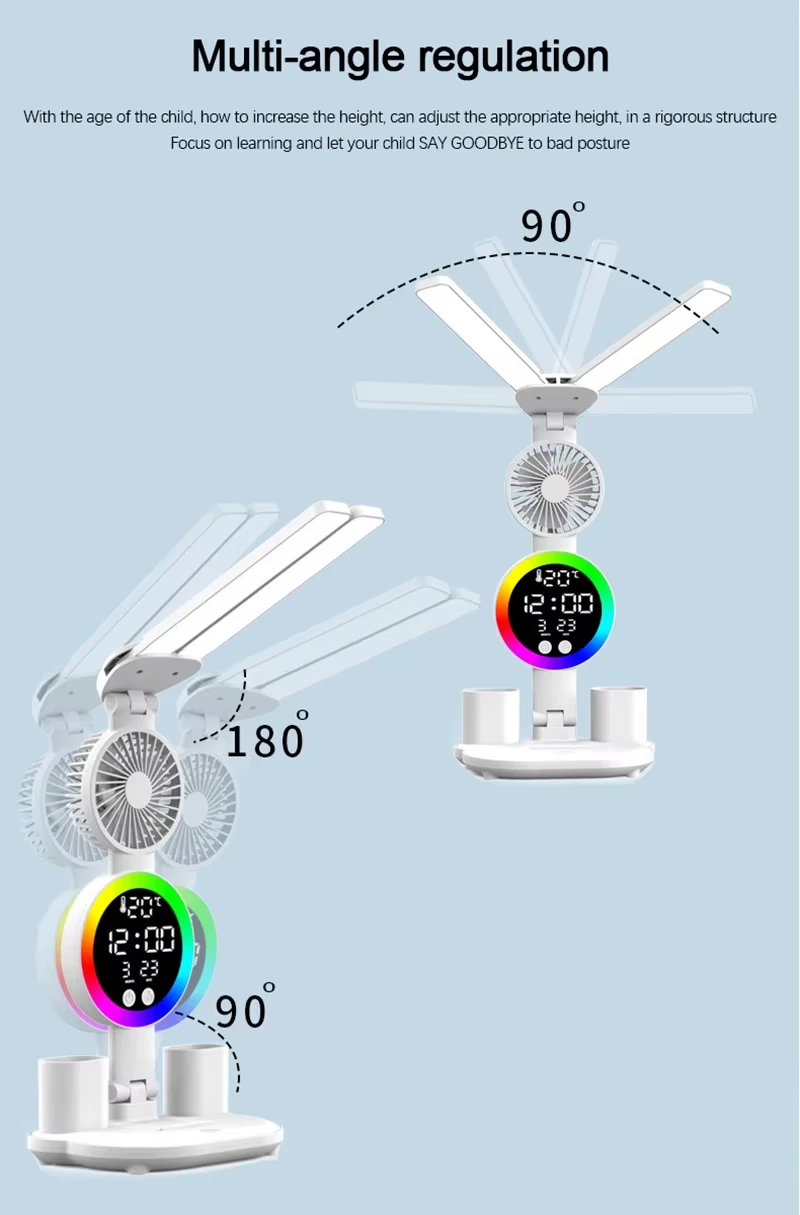 Rechargeable LED Table Lamp with Clock Display & Reading Light