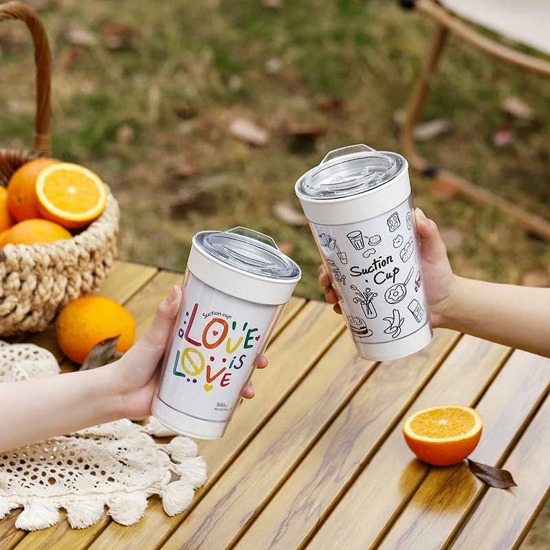 Customized Freestyle Suction Cup Promotion Diy Travel Coffee Cup Changeable Removable Paper Insert Tumbler Mugs