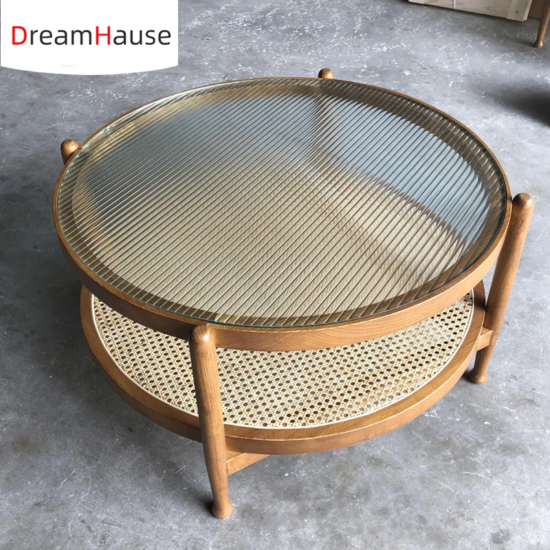 Leo Handmade Rattan Wicker SMALL Round Accent End Coffee Table with Glass Top 