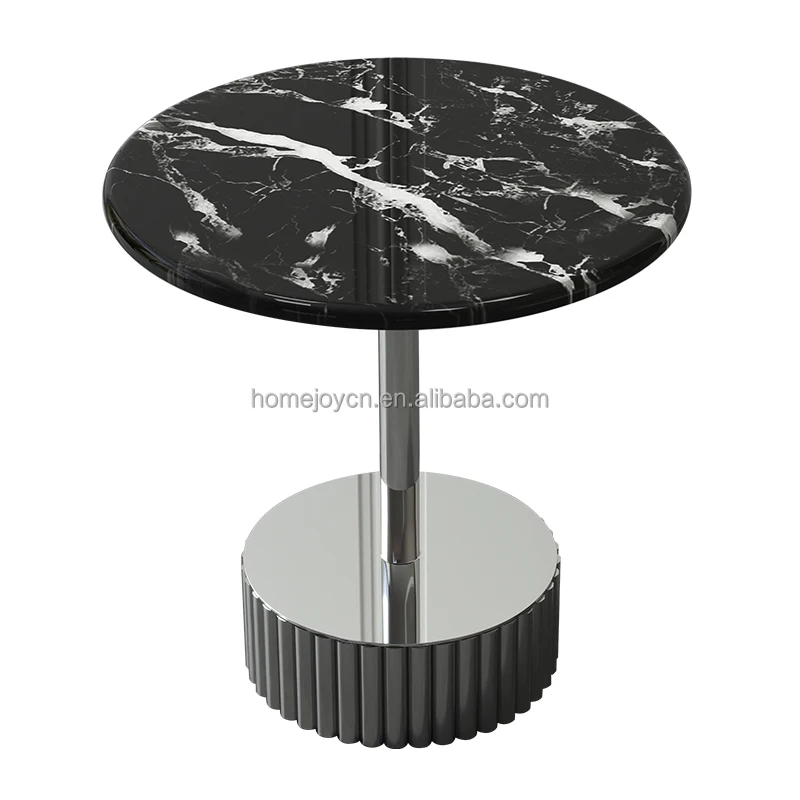 Kreativer Moderner Wohnzimmer-Beistelltisch Runder Schwarzer Marmor Silberner Metall-Edelstahl Eck-Kaffee-Teetisch – Detail 4