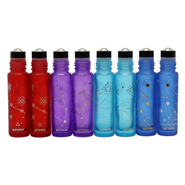 new arrivals 10ml painted thick empty glass roller bottle with hot stamp doterra pattern printing and colorful aluminum caps