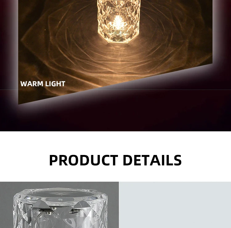 Remote Control RGB Rechargeable Decorative Desk Lamp Atmosphere luxury rose Crystal diamond table lamps Night Light manufacture