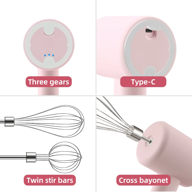 Hot Selling Portable Rechargeable Electric Egg Beater Stainless Steel Mini Egg Whisk Egg Beater Electric Food Mixer for Kitchen