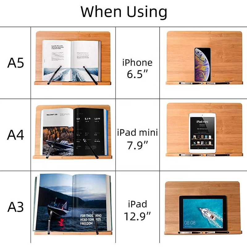 Подставка для книг Экстра большого размера с регулируемой высотой, вертикальная деревянная подставка для книг из бамбука, держатель для книг для чтения без помощи рук