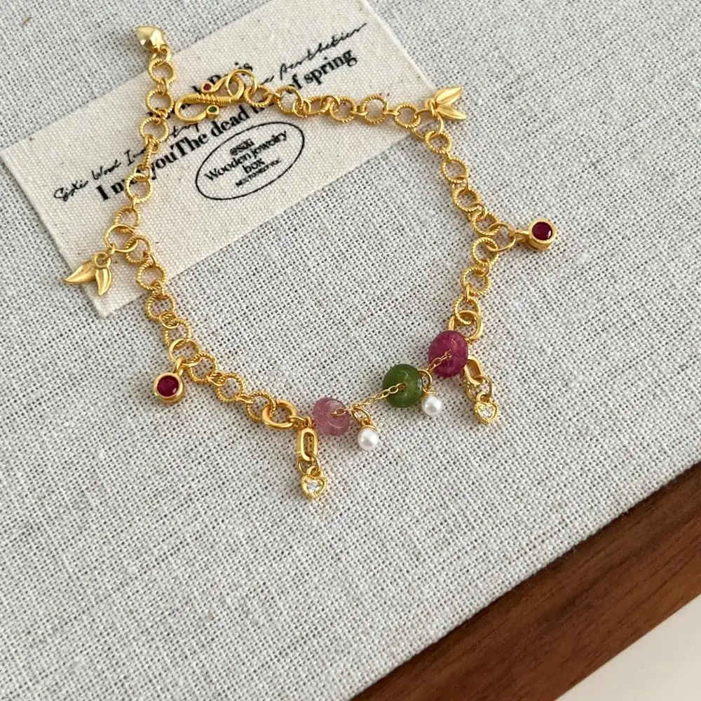KAKODIY Luxury Gold Plated Adjustable Custom 925 Sterling Silver Women's Natural Tourmaline Bracelet detail 3