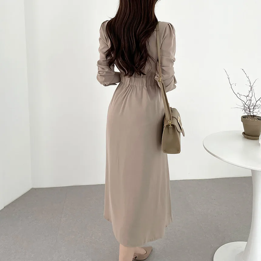 New Fashion Lady Korean Style One Piece Dress Long Sleeve Single Breasted Shirt Dress Women