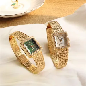 New Vintage Luxury square Diamond-studded Retro Quartz Watch Wheat Spike Watch Band Women's 30bar