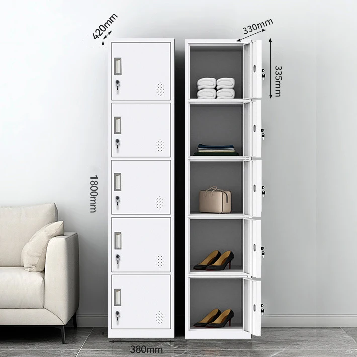 White Steel Five Door Locker for School, Office, and Gym Storage