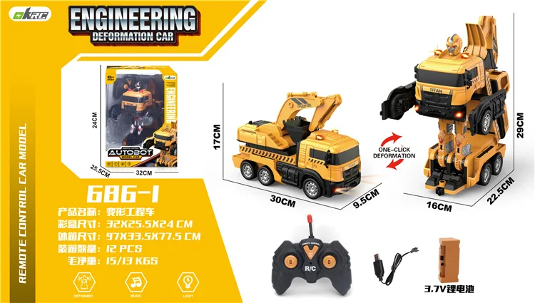 New Fashion RC Deformation Engineering Vehicle 2 in 1 Remote Control Toys Gifts