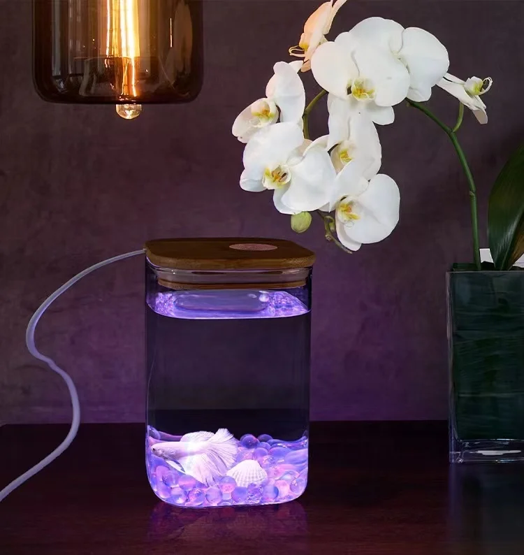Betta Fish Tank, Small Fish Tank Starter Kit, Betta Fish Tank Self Cleaning As Desktop Decoration for Office Home Room Decor