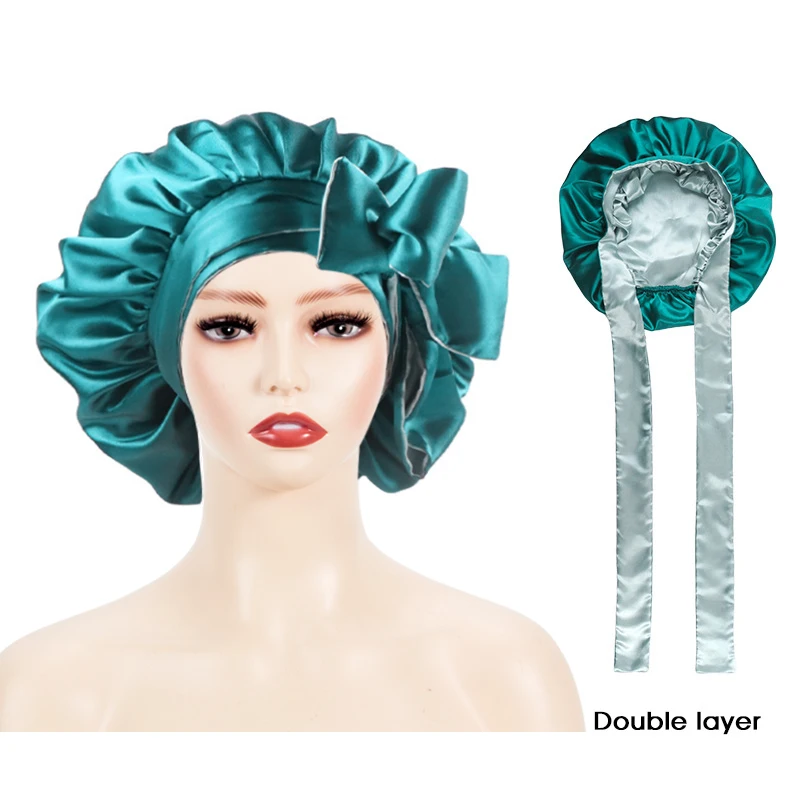 Low Moq Large Sleeping Hats Adjustable Silk Satin Hair With Tie
