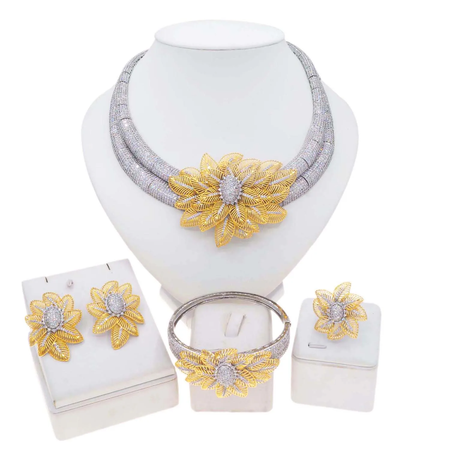 Yulaili brand wholesale luxury american diamond jewelry set gold plated high quality 5A grade zircon necklace for Christmas gift 222083