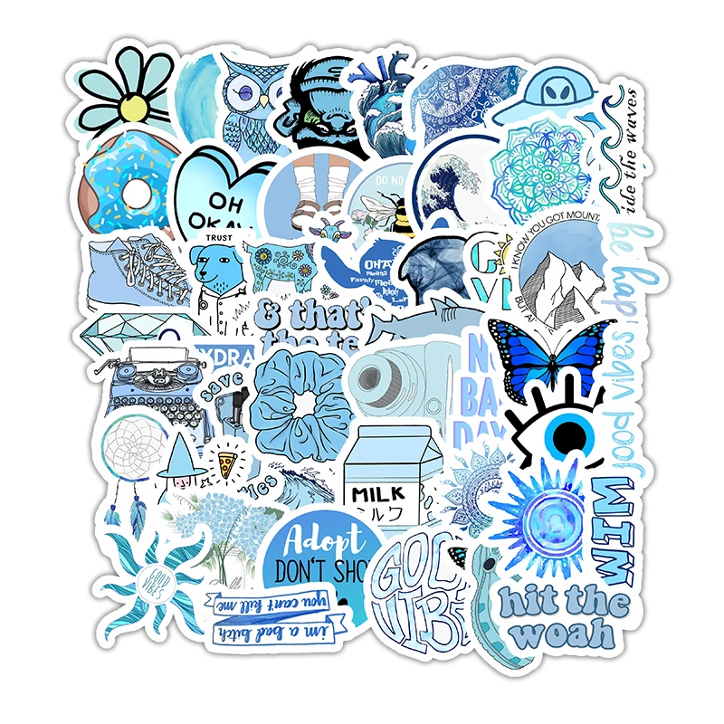 Laptop Stickers for Phone,Luggage Skateboard 50pcs-Blue Cute VSCO Stickers for Water Bottles 50 Pack Waterproof Aesthetic Trendy Stickers for Teens,Girls,Kids