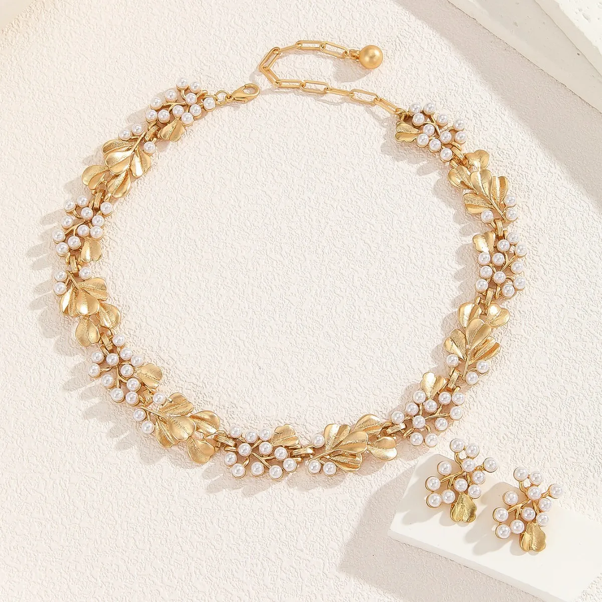 Gold Plated Retro French Necklace Earrings Set