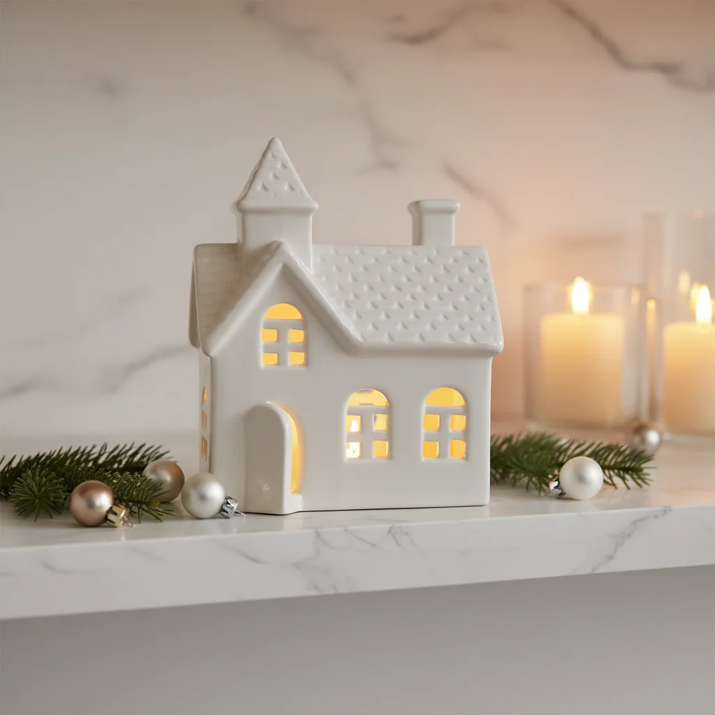 クリスマスヴィレッジ　インテリア　陶器 LED付き陶器製クリスマスビレッジハウスフィギュアの卸売