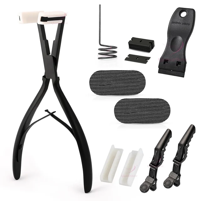 Professional Tape-in Hair Extension Tools Set With Pliers, Tape Removal Scraper, Sectioning Ring, Gripper, Clips