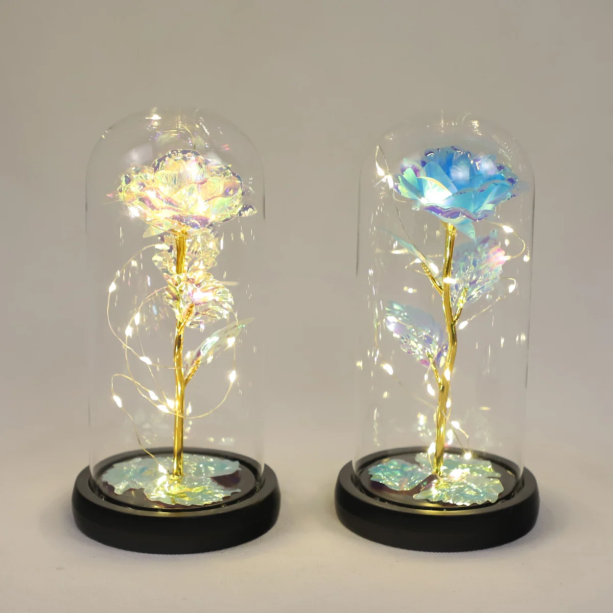 Factory Direct Sell Galaxy Rose Shiny With Led Lights Fake Flower Inside Romantic Valentine's Day Gift Glass Flower Dome details