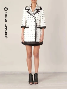 Haute Couture Fashion Ladies Slim High Quality Warm Pearl-Inlaid Delicate Detail Triple Breasted 100% Cotton Eco-Friendly Coat