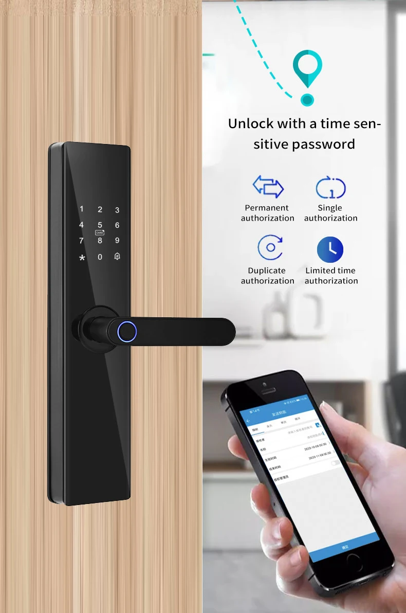 Glomarket Tuya TTlock Fingerprint Digital Password Apartment Home Room Cerraduras Inteligentes Security Smart Wooden Door Lock