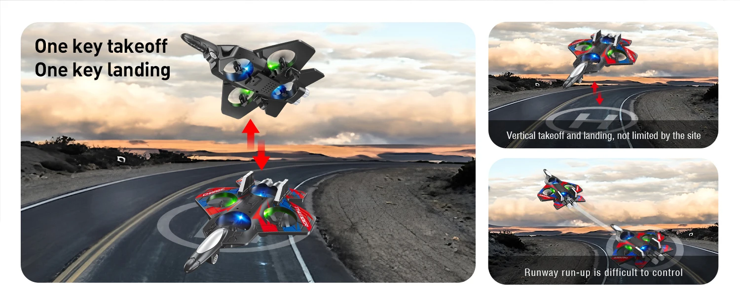 E36 2.4GHz Glider Remote Control RC Airplane Drones Headless Mode One Click Take off Mini Drone Plane Fighter