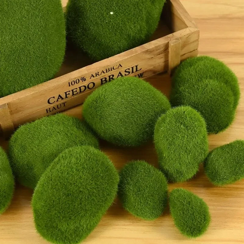 Mix Size  Simulation Moss Stone Artificial Rocks Ball Green Plant for Home Garden Flower Pot  Decoration Crafts