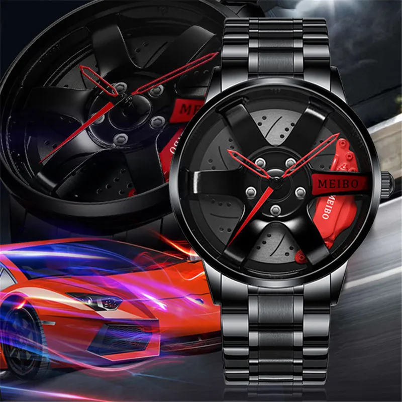 Luxury Cool Unique Black Watches Men Wrist Quartz 3d Steering Wheel Rim ...