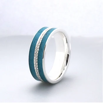 Best Selling Engagement 925 Sterling Silver Ring With Cz Diamond Blue Turquoise Inlay