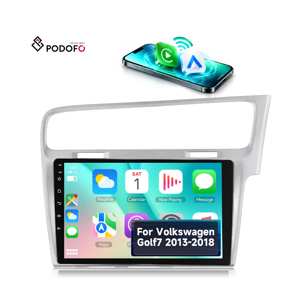 Podofo 10-inch Android Car Radio for Volkswagen Golf7 2013-2018 Wirelessly Carplay/ Android Auto 2+64G WiFi GPS OEM/ODM Supplier A8537A4577/A8537