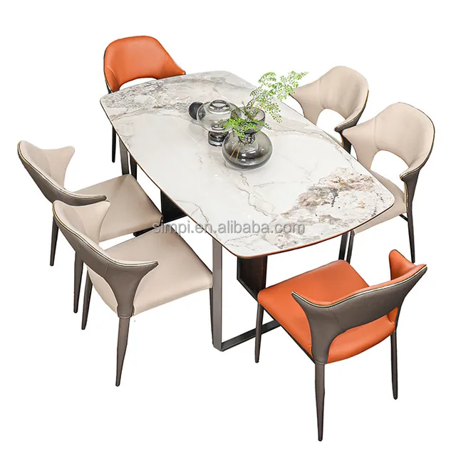 Luxury Dining Room Table Rectangular Square Marble White Sintered Stone Dining Table Set 6 Seater