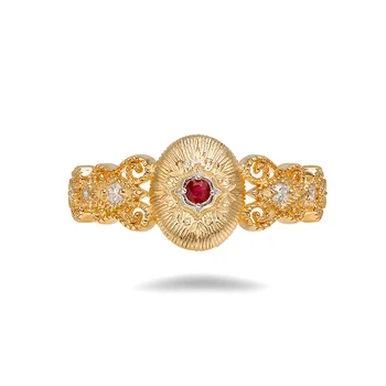 French Vintage Lace Surrounding Design S925 Silver Plated 14k Gold Ruby Ring