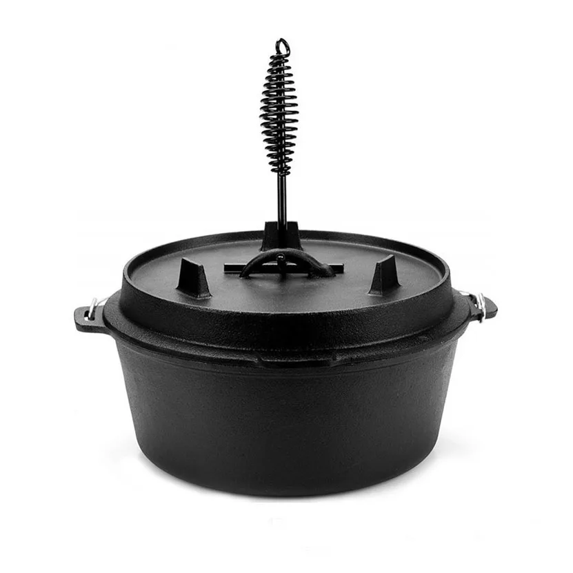 Outdoor Deep Camp Soup Pot Cast Iron Camping Cooking Pot Dutch Oven
