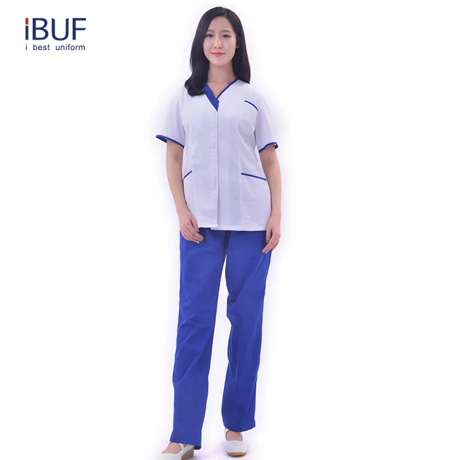 Unisex Woven Scrubs Set Customizable V-Neck Short Sleeve Breathable Comfortable Medical Uniforms Hospital Doctors Nurses
