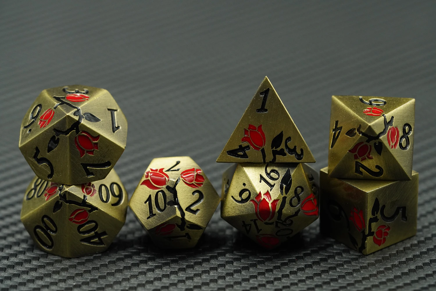 Hot Sale DND RPG Solid Metal Zinc Alloy Dice Set Polyhedral Three Color Rose for DND Gamers supplier