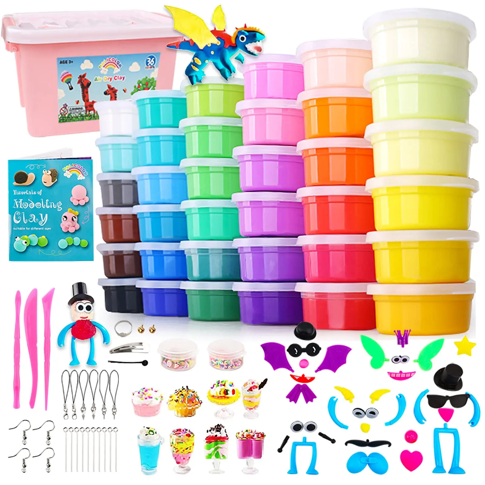 Air Dry Clay 36 Colors- Soft & Ultra Light Modeling Magical Clay for Kids, No Bake Clay with Tools, Adult Unisex