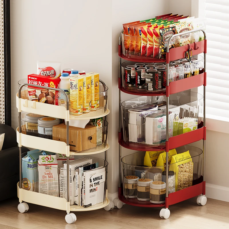 WANUO Snack Storage Trolley Multi-Tier Rolling Organizer Kitchen Organizer Cart Corner Storage Cart with Transparent Baskets