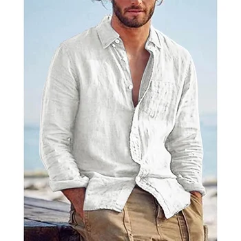 Wholesale Fashion Men Cotton Linen Shirt Clothing Custom Spring Autumn Long Sleeve Casual Daily Men's Shirt