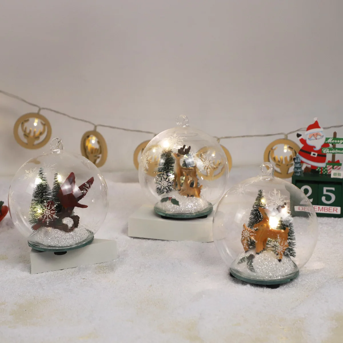 wholesale hand blown colored glass balls battery operated snow globe ball hanging ornament 80mm glass bauble