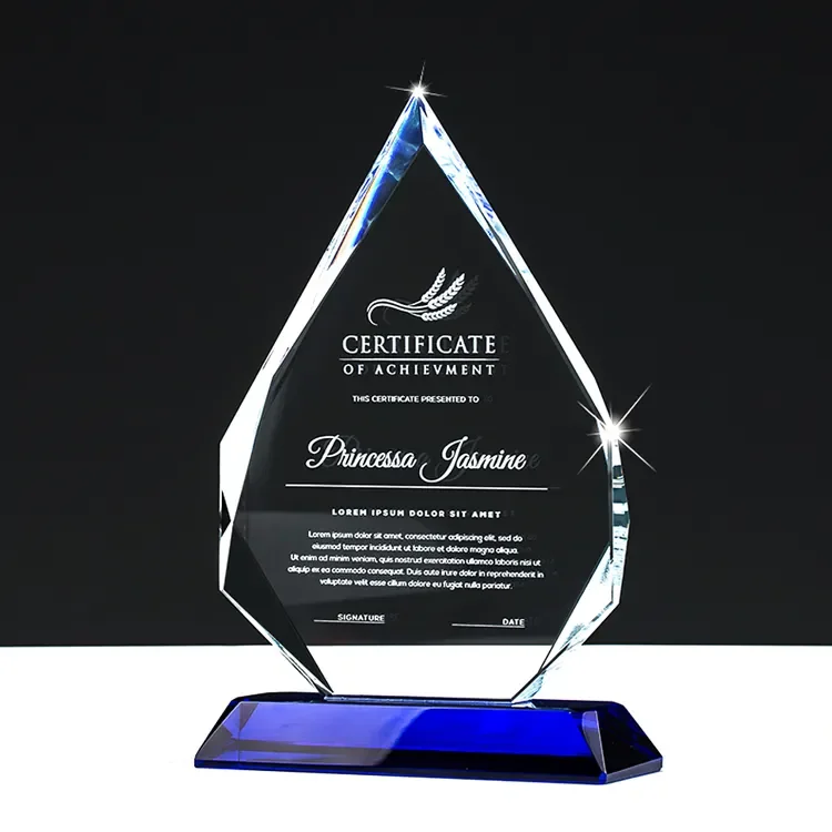 Wholesale K9 Blank Blue Crystal Trophy Awards - Custom 3D Laser Engraved