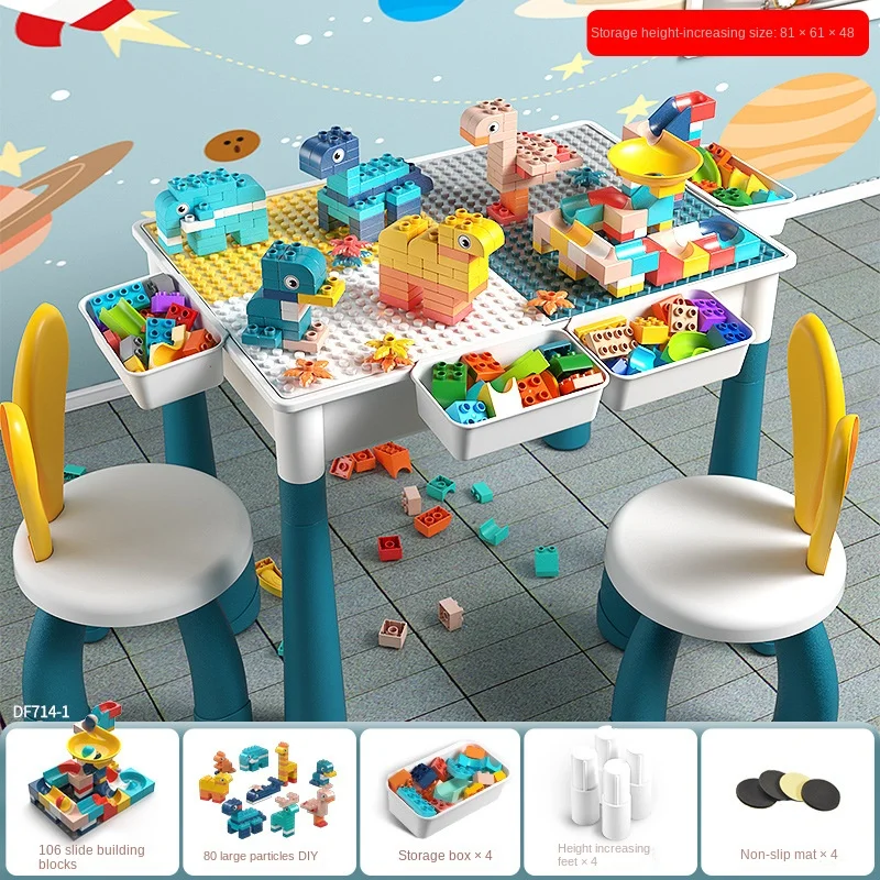Multifunctional Building Table Kids Activity Big Building Blocks Compatible Educational Children Table Large Block Toys Gifts