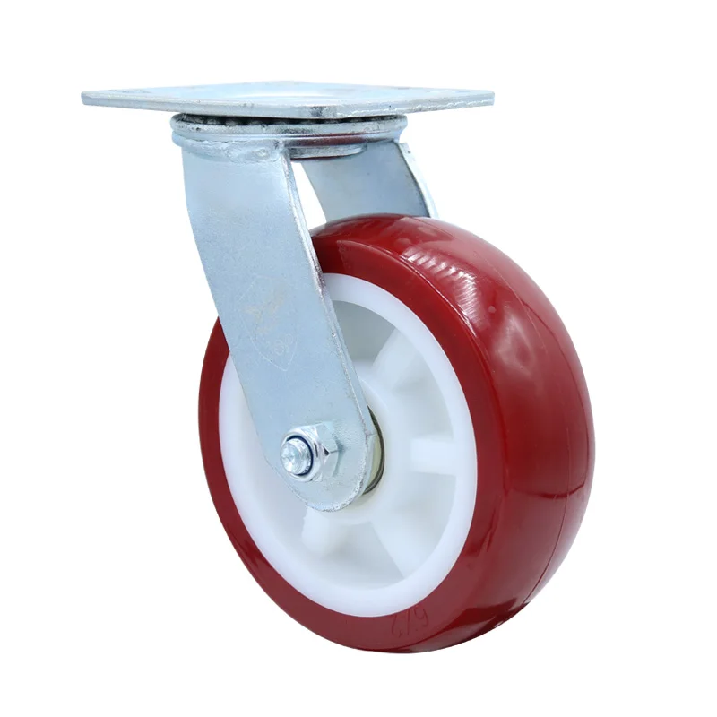 High quality top plate red swivel pu caster wheel heavy duty 6 inch