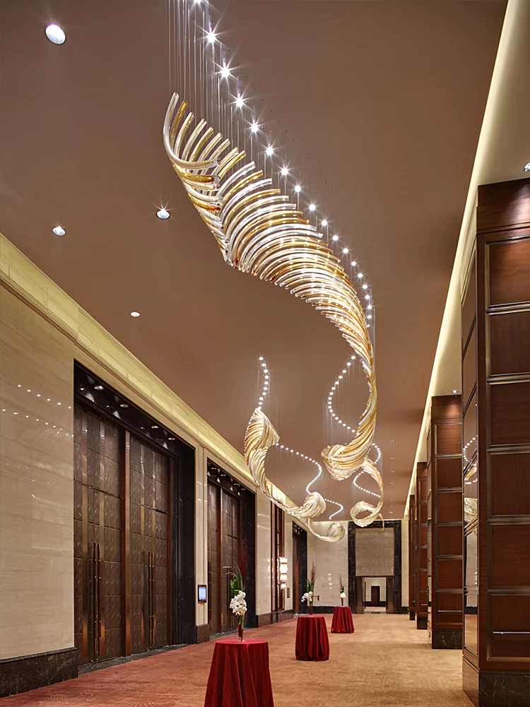 product customizable high end spiral led chandelier gold white crystal elements artistic design residential light pendant for hotel use-1