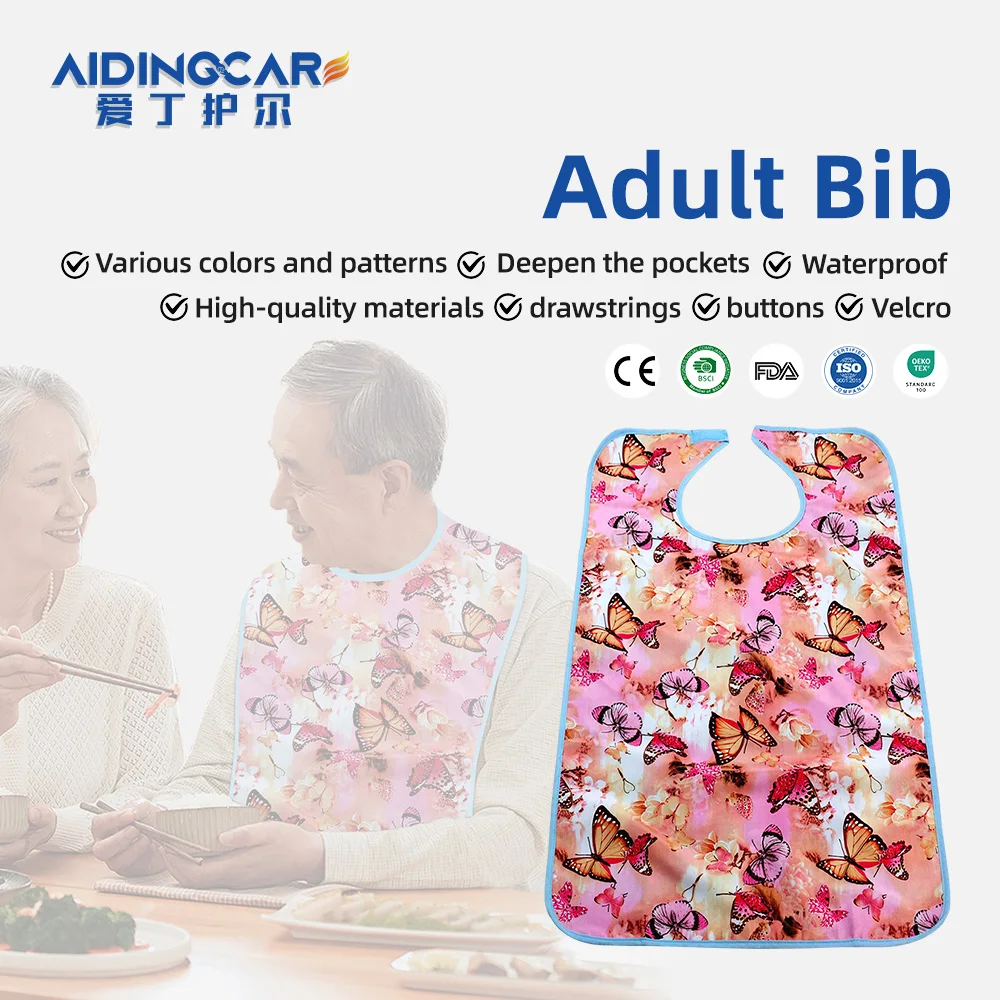 Wholesale Washable Prints Butterflies Adult Bib Reusable Waterproof Ad - product detail 1