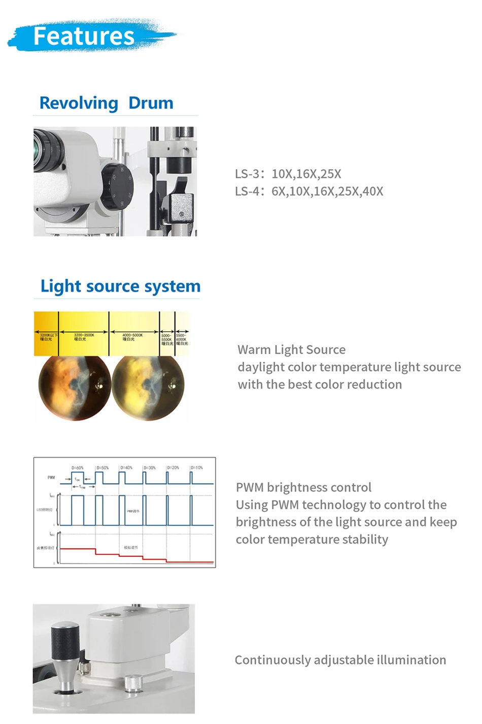 LS-4 Five Magnifications Ophthalmology Slit Lamp Optometry Microscope with LED Illumination Optical Biomicroscope